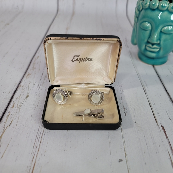 Esquire Accessories Esquire Vintage Mother Of Pearl Cufflinks And Tie Clasp Original Gift